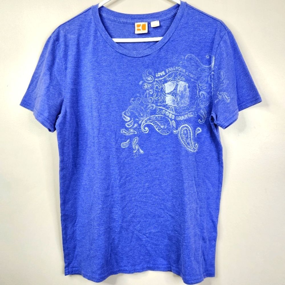 Boss Orange Mens Short Sleeve Slub Knit Paisley Pattern Tee Medium